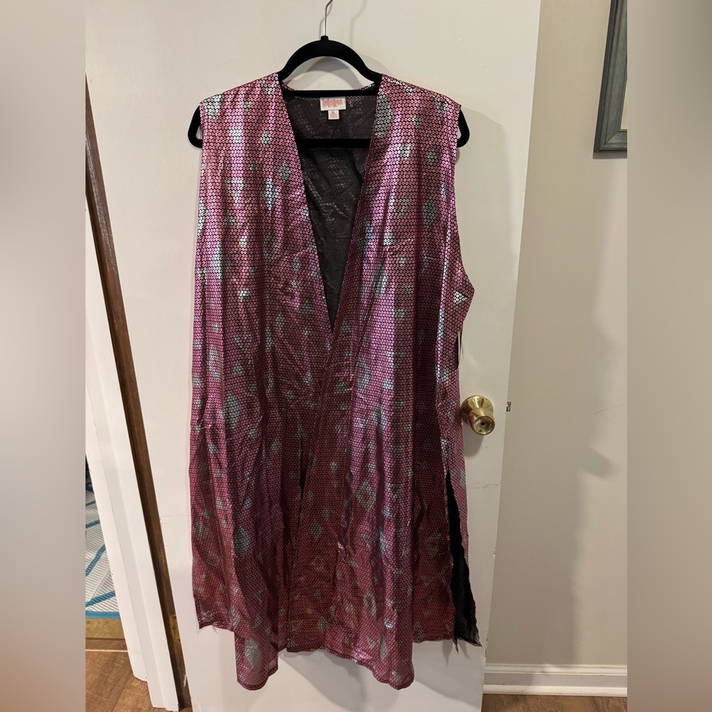 LuLaRoe Joy Open-Front Sleeveless Cardigan Sweater Vest Shimmery Fuchsia XL